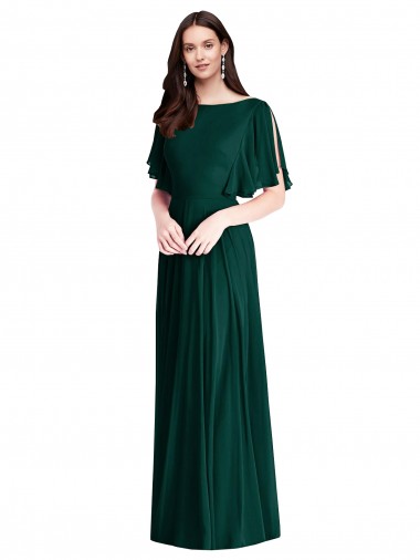 Wholesale Soft Chiffon Bateau Neck V-Back A-Line Ever Green Semi Formal Evening Dress UK