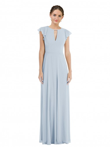 Wholesale Soft Chiffon Bateau Neck V-Back A-Line Sea Glass Formal Evening Dress UK