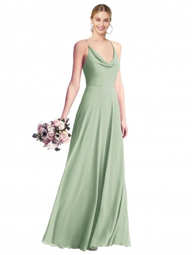 Wholesale Chiffon Cowl Neck Open Back A-Line Sage Evening Dress UK