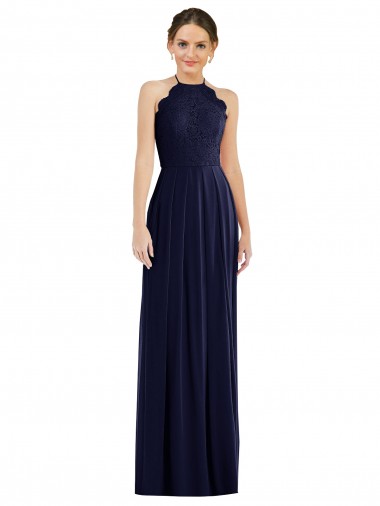 Wholesale Soft Chiffon Halter Neck Open Back A-Line Dark Navy Semi Formal Evening Dress UK