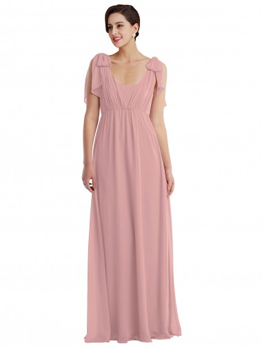 Wholesale Soft Chiffon Halter Neck A-Line Dusty Pink Semi Formal Evening Dress UK