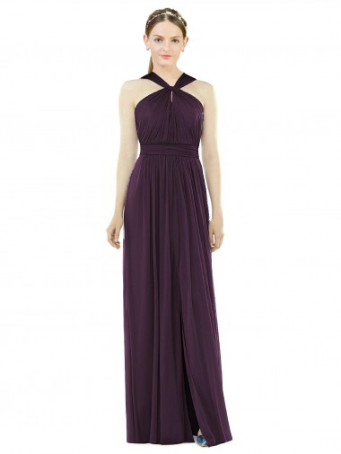 Wholesale Soft Chiffon Halter Neck V-Back A-Line Grape Semi Formal Evening Dress UK