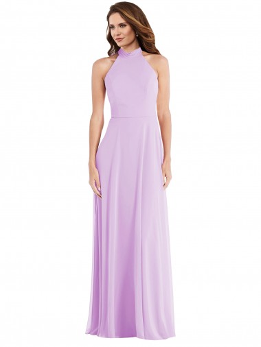 Wholesale Soft Chiffon Halter Neck Low Back A-Line Lilac Semi Formal Evening Dress UK