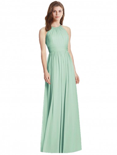 Wholesale Soft Chiffon Halter Neck Open Back A-Line Mint Green Semi Formal Evening Dress UK