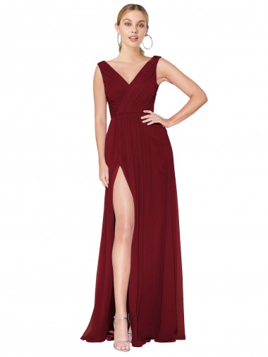 Wholesale Soft Chiffon High Neck V-Back A-Line Burgundy Black Tie Evening Dress UK