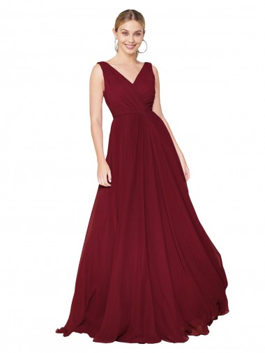 Wholesale Soft Chiffon High Neck V-Back A-Line Burgundy Evening Dress UK