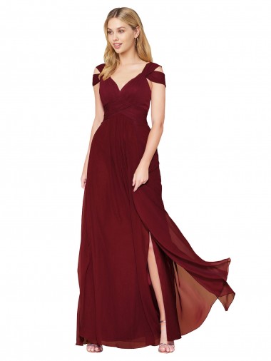 Wholesale Soft Chiffon High Neck A-Line Burgundy Formal Evening Dress UK