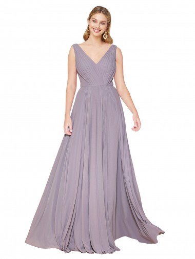 Wholesale Soft Chiffon High Neck V-Back A-Line Dusty Rose Formal Evening Dress UK