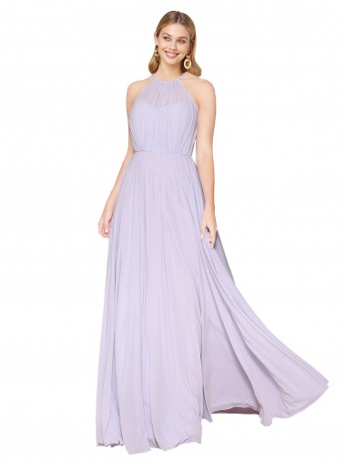 Wholesale Soft Chiffon High Neck A-Line Lilac Formal Evening Dress UK