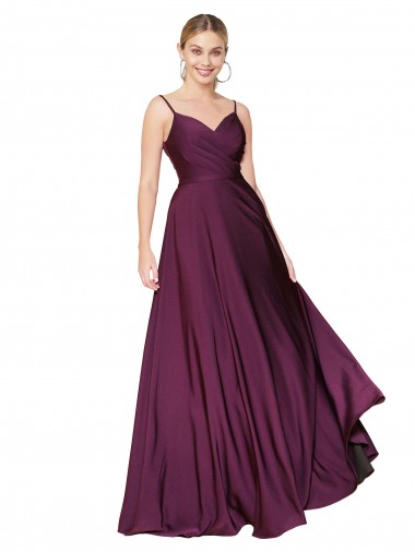 Wholesale Stretch Crepe High Neck V-Back A-Line Wild Berry Formal Evening Dress UK