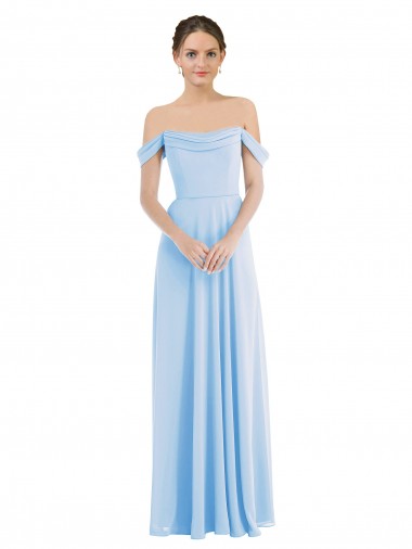 Wholesale Soft Chiffon Off the Shoulder A-Line Light Sky Blue Formal Evening Dress UK