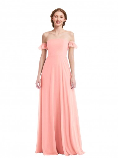 Wholesale Soft Chiffon Off the Shoulder A-Line Salmon Semi Formal Evening Dress UK