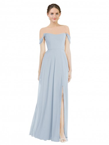 Wholesale Soft Chiffon Off the Shoulder A-Line Sea Glass Semi Formal Evening Dress UK