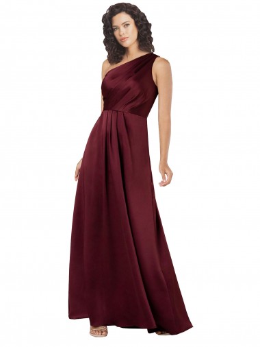 Wholesale Silky Satin One Shoulder A-Line Burgundy Formal Evening Dress UK