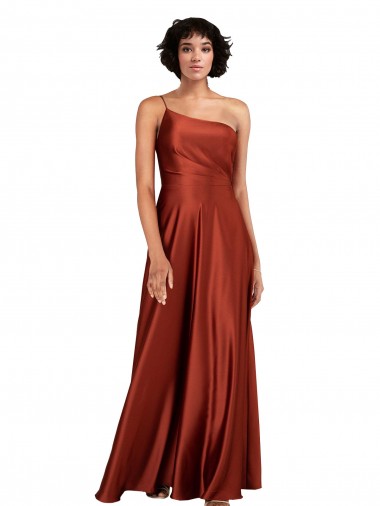 Wholesale Silky Satin One Shoulder A-Line Burnt Orange Black Tie Evening Dress UK