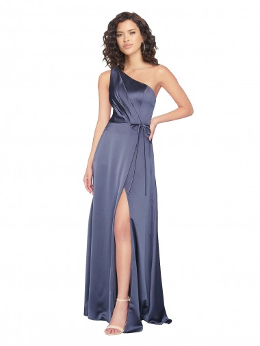 Wholesale Silky Satin One Shoulder A-Line Dusk Formal Evening Dress UK