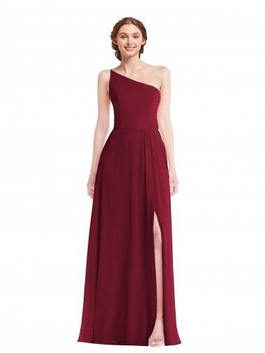 Wholesale Soft Chiffon One Shoulder A-Line Burgundy Semi Formal Evening Dress UK