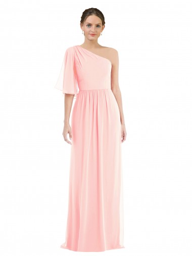 Wholesale Soft Chiffon One Shoulder A-Line Pink Semi Formal Evening Dress UK