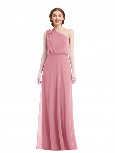 Wholesale Soft Chiffon One Shoulder A-Line Skin Pink Semi Formal Evening Dress UK