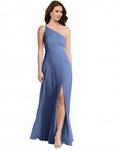 Wholesale Soft Chiffon One Shoulder A-Line Windsor Blue Formal Evening Dress UK