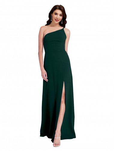 Wholesale Stretch Crepe One Shoulder Open Back A-Line Midnight Green Formal Evening Dress UK