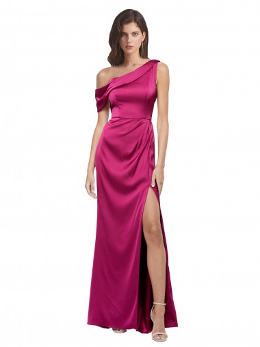 Wholesale Stretch Satin One Shoulder A-Line Fuchsia Evening Dress UK