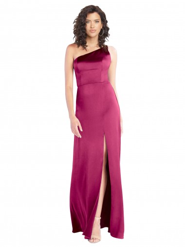 Wholesale Stretch Satin One Shoulder Open Back A-Line Fuchsia Formal Evening Dress UK