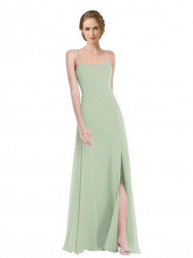 Wholesale Soft Chiffon Scoop Neck Open Back A-Line Sage Semi Formal Evening Dress UK