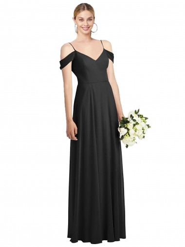 Wholesale Soft Chiffon Spaghetti Straps A-Line Black Semi Formal Evening Dress UK