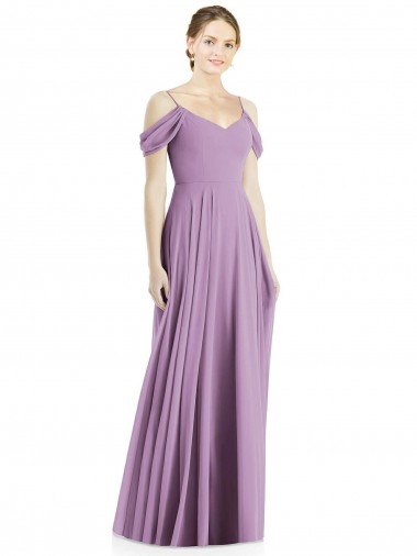 Wholesale Soft Chiffon Spaghetti Straps Low Back A-Line Dark Lavender Semi Formal Evening Dress UK