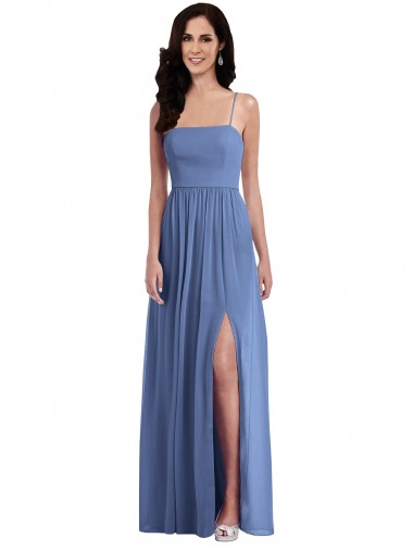 Wholesale Soft Chiffon Spaghetti Straps Low Back A-Line Windsor Blue Semi Formal Evening Dress UK