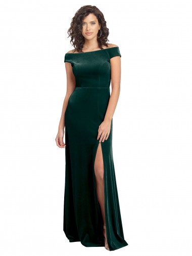 Wholesale Stretch Velvet Square Neck A-Line Dark Green Formal Evening Dress UK