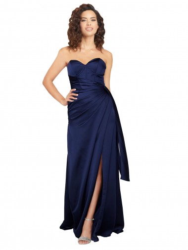 Wholesale Silky Satin Strapless A-Line Sapphire Formal Evening Dress UK