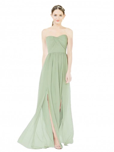 Wholesale Soft Chiffon Strapless Low Back A-Line Sage Semi Formal Evening Dress UK