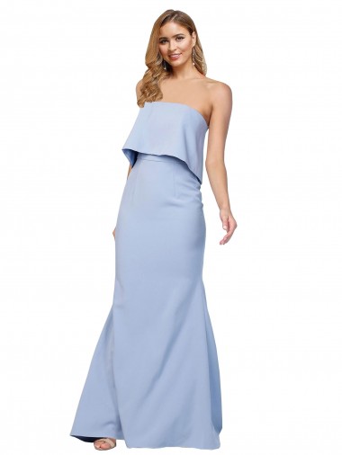 Wholesale Stretch Crepe Strapless Low Back A-Line Light Sky Blue Evening Dress UK