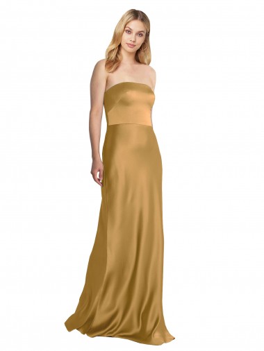 Wholesale Stretch Satin Strapless A-Line Gold Formal Evening Dress UK