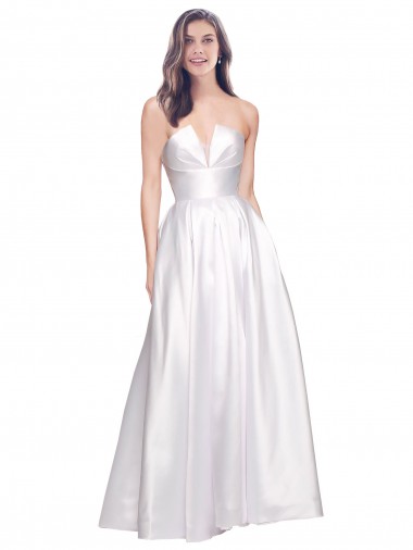 Wholesale Stretch Satin Strapless Low Back A-Line White Formal Evening Dress UK