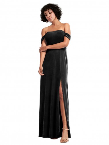 Wholesale Stretch Velvet Strapless A-Line Black Formal Evening Dress UK