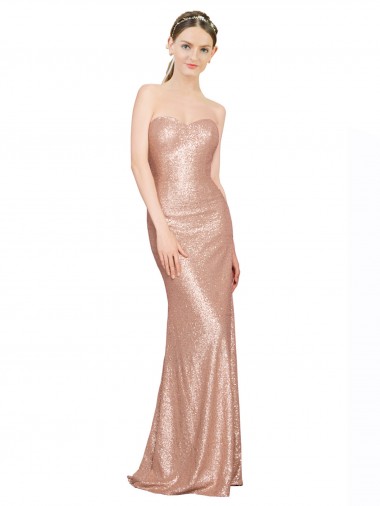 Wholesale Sequin Sweetheart Low Back A-Line Rose Gold Formal Evening Dress UK