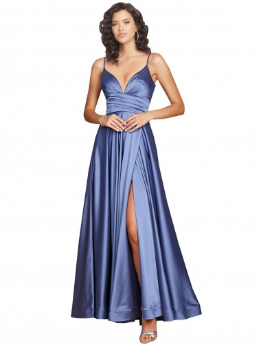 Wholesale Silky Satin Sweetheart Low Back A-Line French Blue Black Tie Evening Dress UK