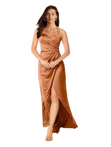 Wholesale Silky Satin Sweetheart Low Back A-Line Orange High Low Evening Dress UK