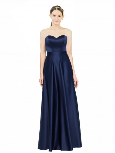 Wholesale Stretch Satin Sweetheart Low Back A-Line Dark Navy Black Tie Evening Dress UK