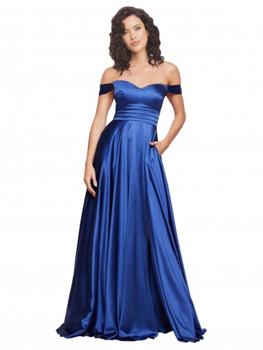 Wholesale Stretch Satin Sweetheart A-Line Royal Blue Formal Evening Dress UK