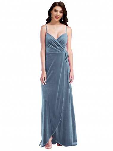 Wholesale Stretch Velvet Sweetheart Low Back A-Line Dusty Blue Semi Formal Evening Dress UK