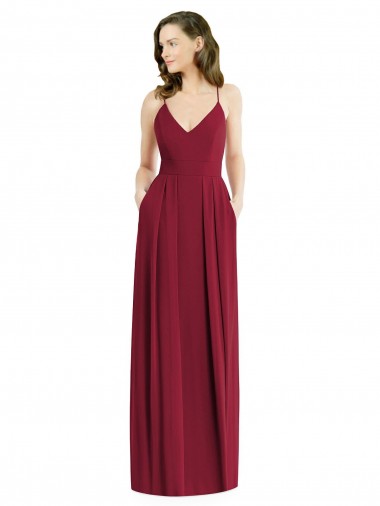 Wholesale Soft Chiffon V-Neck Open Back A-Line Burgundy Semi Formal Evening Dress UK