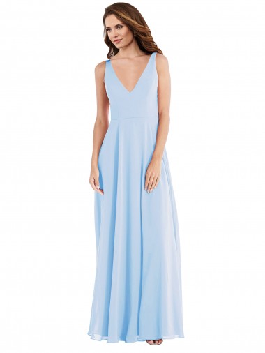 Wholesale Soft Chiffon V-Neck A-Line Light Sky Blue Semi Formal Evening Dress UK