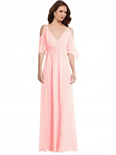 Wholesale Soft Chiffon V-Neck V-Back A-Line Pink Semi Formal Evening Dress UK