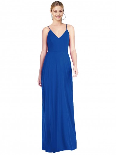 Wholesale Soft Chiffon V-Neck Open Back A-Line Royal Blue Evening Dress UK