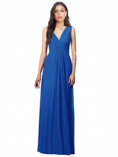 Wholesale Soft Chiffon V-Neck V-Back A-Line Royal Blue Semi Formal Evening Dress UK