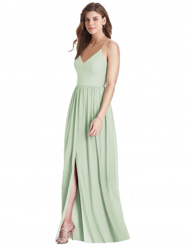 Wholesale Soft Chiffon V-Neck Open Back A-Line Sage Semi Formal Evening Dress UK